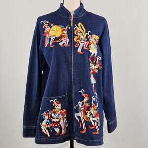 Bob Mackie Vintage Wearable Art Denim Zip Cardigan Americana Women M | FLAW